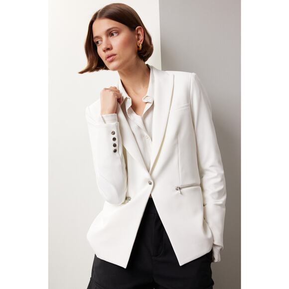 Veronica Beard Jackets & Blazers - Veronica Beard White Scuba Zip Pocket Dickey Office Travel Blazer Jacket Size 6